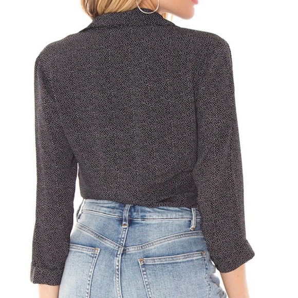 Sage the Label Women's Black/White Micro Dot La Bamba Button/Tie Front Top sz L - Picture 5 of 8